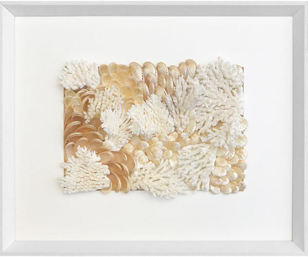 Natural Coral and Abalone in White and Gold Wall Art